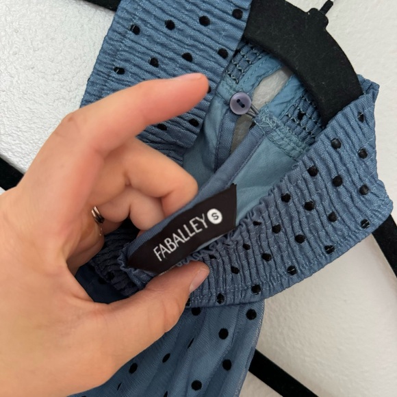 Faballey polka dot mini dress blue and black with ruching - Picture 5 of 13